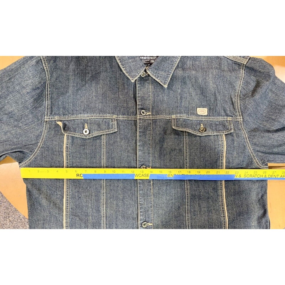 Vintage Ecko Unltd Denim Blue Jean Jacket Y2K Size 2XB Hip Hop Baggy Dark Wash - Picture 7 of 9